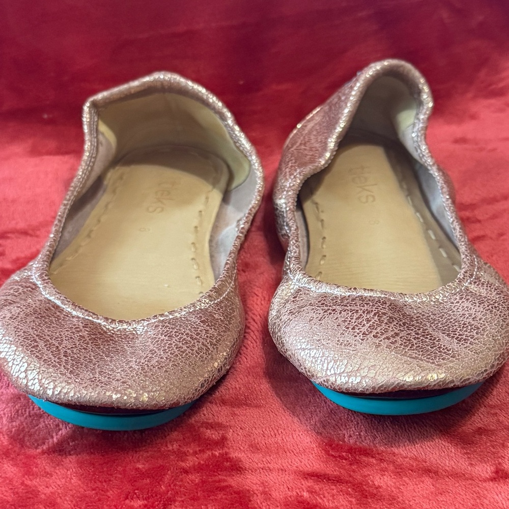 Tieks Womens Size 8 Glam Rose Gold Metallic Leather Ballet Flats